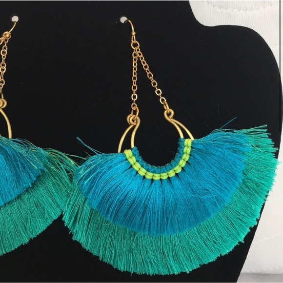 Panacea Blue Green Layered Fan Drop Earrings NWT - Picture 3 of 7